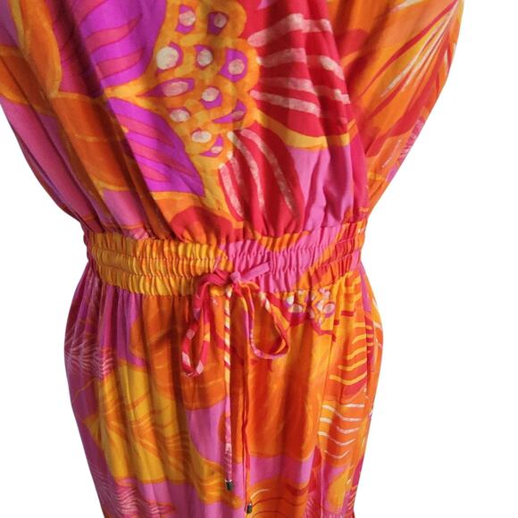 Rachel Zoe Tropical Print Butterfly Orange Pink Maxi Dress SM Vacaycore Boho - Picture 3 of 12